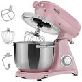 Arebos Retro Stand Mixer 1800 W Pink | Kneading Machine with 6L Stainless Steel Mixing Bowl | Universal Food Processor with Mixing Hook, Dough Hook, Whisk and Splash Guard | 6 Speed Levels