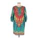 Urban Coco Casual Dress - Shift Tie Neck 3/4 sleeves: Teal Dresses - Women's Size Medium