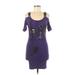 Entry Cocktail Dress - Bodycon Scoop Neck Short sleeves: Purple Print Dresses - Women's Size Small