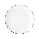 Mikasa Hospitality 5256492 9" Round Bistro Coupe Plate - Porcelain, Blue Pinstripe, Blue Band, White