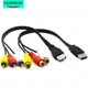 1pc USB Male Plug To 3 RCA Female Adapter Audio Converter Video AV A/V Cable USB To RCA Cable For