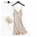 Spring and Summer Silk Loose V-neck Lace Silk Slip Nightdress Sexy Pajamas Silk Base Slip Dress