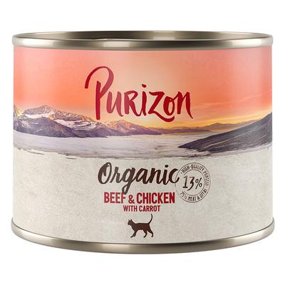 Lot Purizon Organic bio 24 x 200 g pour chat - sans céréales - bœuf, poulet, carottes