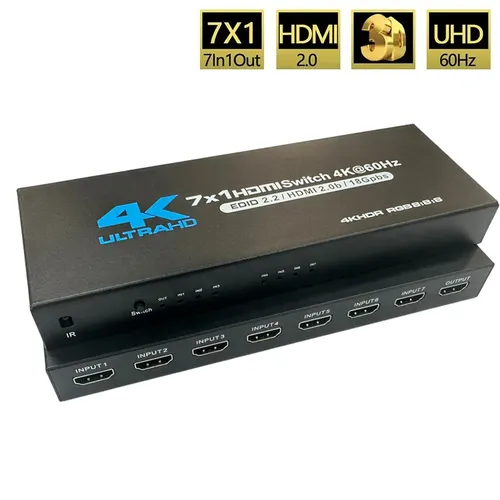 7 Port HDMI Switch Version 2.0 4k @ 60Hz HDMI 2.0 7x1 Switch Switcher Audio Video Konverter 7 in 1