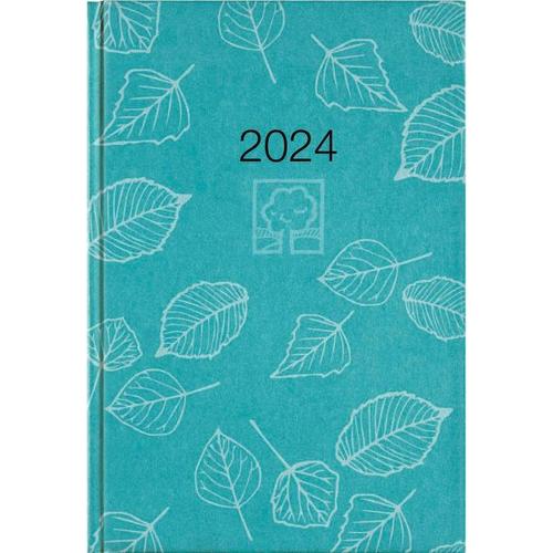 Buchkalender türkis 2024 – Bürokalender 14,5×21 cm – 1 Tag auf 1 Seite – Kartoneinband, Recyclingpapier – Stundeneinteilung 7 – 19 Uhr – 876-0717