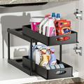 Under Sink Organizers and Storage Under Sink Organizer Upgraded 2 Tier Under Sliding Cabinet Basket Organizer Drawer Shelf Rack Multi-Purpose Under Sink Storage Shelf for Kitchen Bathroom Countertop