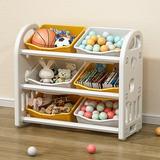 Kids Toy Storage Organizer with 6 Bins Multi-functional Nursery Organizer Kids Furniture Set Toy Storage Cabinet Unit with HDPE Shelf and Bins for Playroom Bedroom Living Room