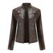 Ladies Leather Jacket Women s Slim Leather Stand Collar Zip Motorcycle Suit Belt Coat Jacket Tops Reduced Price and Clearance Sale Long Sleeve Shirts for Women Ladies Tops and Blouses