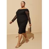 Plus Size Off The Shoulder Ruched Mesh Dress