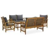 Anself 5 Piece Patio Lounge Set with Dark Gray Cushions Acacia Wood 2 Garden Bench with 2 Bench Coffee Table Outdoor Conversation Set for Garden Lawn Courtyard