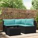 Anself 4 Piece Outdoor Patio Furniture Set Cushioned Corner Sofa and 2 Middle Sofas with Glass Top Coffee Table Sectional Set Poly Rattan Conversation Set for Garden Deck Poolside Backyard