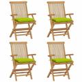 Htovila Patio Chairs with Bright Green Cushions 4 pcs Solid Teak Wood