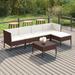 Dcenta 6 Piece Garden Conversation Set Cushioned 2 Corner Sofa and 2 Middle Sofas with Coffee Table Footrest Brown Poly Rattan Sectional Outdoor Furniture Set for Patio Backyard Patio Balcony