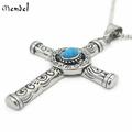 MENDEL Mens Celtic Norse Turquoise Cross Stainless Steel Necklace Gothic Pendant