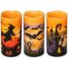 3PCS Halloween electronic candle Set of 3 Real Wax LED Pillar Candles Warm Light with Castle Witch Bats Decal Halloween Decor Candles for Kids(D3 x H6 )