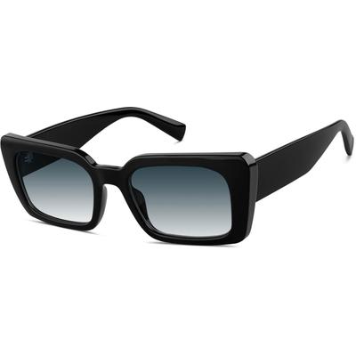 Zenni Women's Rectangle Rx Sunglasses Black Plastic Full Rim Frame
