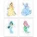 Princess Wall Art Decor - Watercolor Princess Decor For Girls Room - Ariel Jasmine Cinderella Belle - Perfect Little Girls Room Decor Art Prints - Princess Bedroom Decor Princess Room Decor Princess