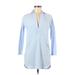J.Crew Casual Dress - Shift Plunge 3/4 sleeves: Blue Dresses - Women's Size 2X-Small