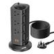 Tower Extension Lead with USB Slots, 14 Way 4 USB (2 USB C & 2 USB A) Extension Tower Power, Power Strip Surge Protection Multi Plug with 2M Extension Cord, 3250W/13A for Home, Office, Kitchen, Black