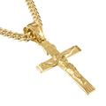 Angelus de Leon 14K Gold Style Curb Chain Cross Pendant Necklace 5MM Cross Necklace Clasp for MEN, HUSBAND Thin for Charms Miami Cuban Link Diamond Cut Religious Crucifix, 24", Gold Plated, No