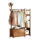 Bamboo Coat Rack for Hanging Clothes,3-in-1 Bamboo Clothes Rail with Hooks & with Drawer,Open Wardrobe Coat Stands for Entryway, Bedroom, Bathroom and Office, 100x37x146cm B