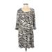 Soma Casual Dress - Shift Scoop Neck 3/4 sleeves: White Zebra Print Dresses - Women's Size Medium