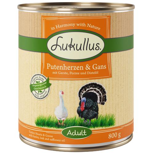 10 € Rabatt sichern! Sparpaket Lukullus Naturkost 24 x 800g Adult Putenherzen & Gans