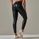 Pantalon de yoga en cuir PU pour femme pantalon de sport noir uni leggings push-up hanches