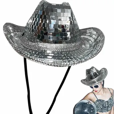 Chapeau boule Chang en verre miroir à paillettes chapeau boule Chang classique mode cowboy et
