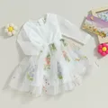 Robe en dentelle brodée florale à manches longues pour tout-petits robe en tulle pour enfants col