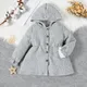 Veste à capuche à manches longues en jacquard fleuri pour filles manteau chaud gris bouton avant