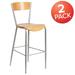 2 Pack Silver Metal Restaurant Barstool - Wood Back & Seat - 16.5"W x 21.5"D x 43"H