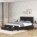 Leather Upholstered Platform Bed with Drawers and Charging Station,Queen Size