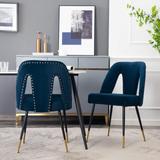 Mid Century Kitchen Velvet Accent Leisure Chairs Upholstered Back Metal Legs Bar Stool Living Room Side Chairs (Set of 2), Blue