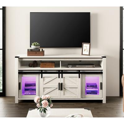 Highboy TV Console with LED Lights, Farmhouse & Industrial, 59 Inch