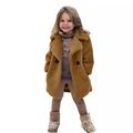 OGLCCG Baby Kids Girls Winter Warm Fleece Jacket Lapel Button Up Faux Shearling Fluffy Chunky Long Trench Coat Peacoat Outwear with Pockets 18M-6T