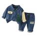 Efsteb Baby Boy Clothes Clearance Kids Denim Suit Infant Toddler Baby Boys Fall Outfits Cute Color Block Long Sleeve Pocket Button Top Long Pants Denim Clothes Sets Blue 2-3 Years