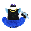 IBTOM CASTLE Baby Girls Princess Coronation Clothes Fancy Dress Party Romper Bodysuit Cosplay Headband Shoes 3pcs Outfits Set 0-3 Months Blue