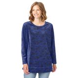 Plus Size Women's Plush Velour Tunic Sweatshirt by Woman Within in Ultra Blue Floral Paisley (Size 1X)