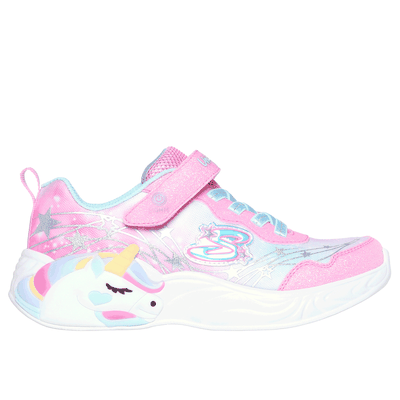 Skechers Girl's S-Lights: Unicorn Dreams - Wishful Magic Sneaker | Size 2.5 | Pink/Turquoise | Textile/Synthetic
