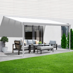 Aileenstore Terrassenüberdachung Sky Guard Aluminium 312 cm als Bausatz Sichtschienen und Hohlkammerplatten Weiß Image
