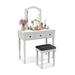 Costway Makeup Vanity Table and Stool Set with Detachable Mirror and 3 Drawers Storage-White