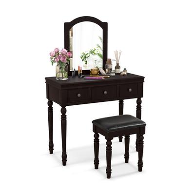 Costway Makeup Vanity Table and Stool Set with Det...