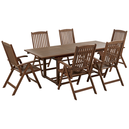 Gartenmöbel Set Dunkelbraun Akazienholz 7-Teilig Ausziehtisch mit 6 Stühlen Klappbar Verstellbar Modern Rustikal Terrasse Holzmöbel Ausstattung