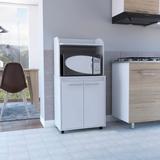 Modern Wood Kitchen Cart 2 Interior Shelves Double Door Cabinet 1 Open Shelf Cart Microwave Cart, White