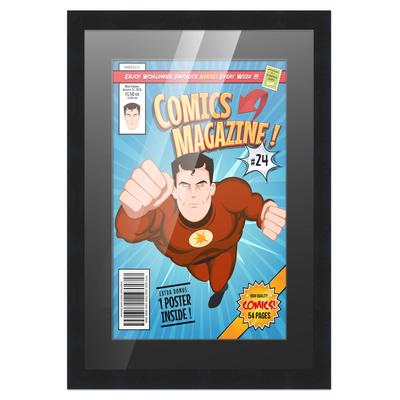 Comic Book Frame Wall Display with Mat for 1 Current Era Comic Published After 1985 - Black Comic Frame for 6.875x10.5 Comic