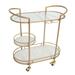 Gold Bar Cart 3 Tier w/ Gold Metal Frame Bar Serving Cart for Kitchen Dining Room Marble & Glass Shelves Hotel Restaurant Cart