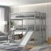 Full-Over-Full-Over-Full Triple Bed with Built-in Ladder and Slide, Triple Bunk Bed with Guardrails