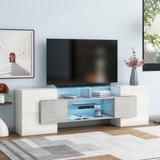 Modern TV Stand with Illuminated Glass Shelves, TV Media Console Table with LED Light and Cabinets, for Bedroom, Living Room