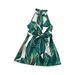 SHENHE Girl s Tropical Print Halter Sleeveless Tie Waist Short A Line Dresses Green 110